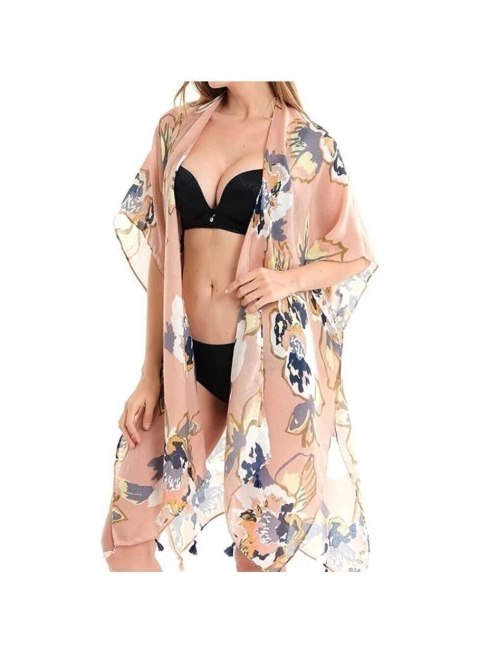 New Pink Peach Swimsuit Kimono Beach Summer Cover Swimwear Swim Cardigan Women